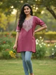 FANCY COTTON EMBROIDERY WORK ONLY TOP PINK