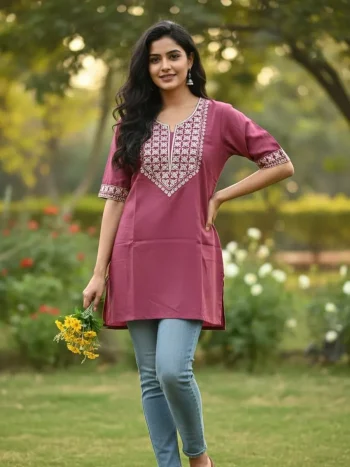 FANCY COTTON EMBROIDERY WORK ONLY TOP PINK