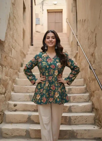 FANCY COTTON PRINT WORK ONLY TOP GREEN