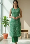 FANCY COTTON PRINTED TOP PENT SET GREEN