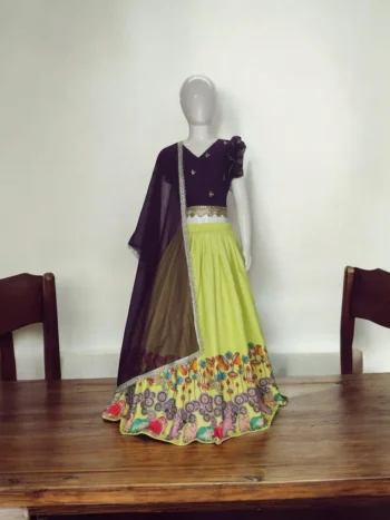 FANCY COTTON PRINTED  WORK  KID'S LEHENGA CHOLI LEMON
