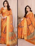 FANCY COTTON SILK BANDHEJ PRINT WORK SAREE WITH UNSTITCHED BLOUSE ORANGE