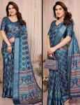 FANCY COTTON SILK BANDHEJ PRINT WORK SAREE WITH UNSTITCHED BLOUSE TEAL