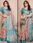 FANCY COTTON SILK BANDHEJ PRINT WORK SAREE WITH UNSTITCHED BLOUSE RAMA