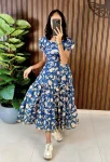 FANCY COTTON SILK DIGITAL PRINT WORK ONE PIECE BLUE
