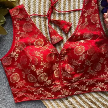 FANCY DOLA SILK WEAVING WORK STITCHED BLOUSE RED
