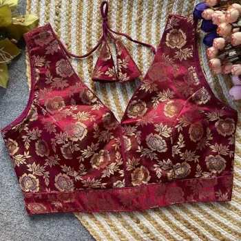FANCY DOLA SILK WEAVING WORK STITCHED BLOUSE MAROON