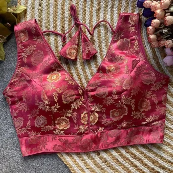 FANCY DOLA SILK WEAVING WORK STITCHED BLOUSE PINK