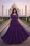 FANCY FAUX BLOOMING EMBROIDERY ZARI SEQUENCE WORK ONLY GOWN PURPLE