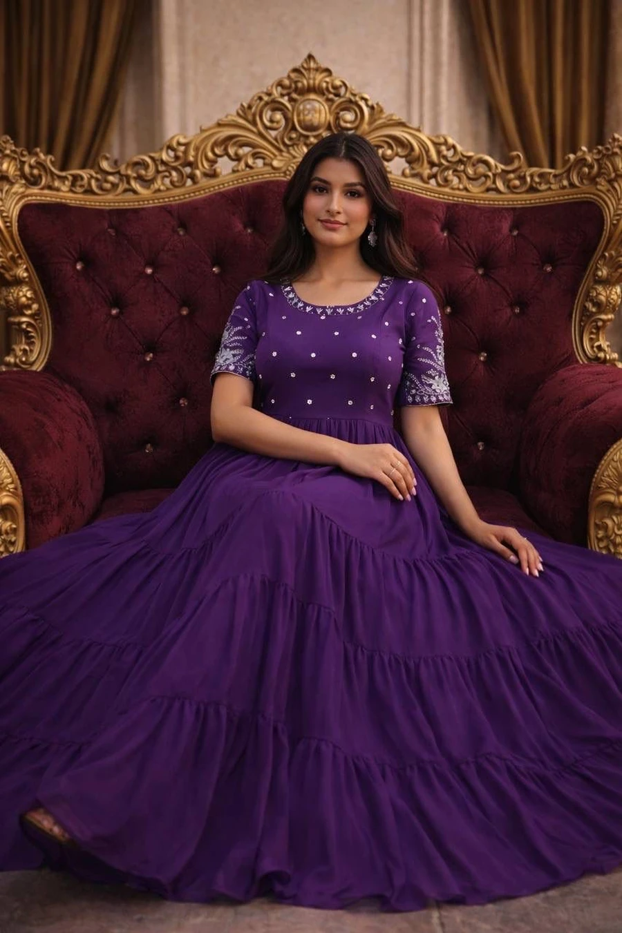 FANCY FAUX BLOOMING EMBROIDERY ZARI SEQUENCE WORK ONLY GOWN FESTIVE WEAR WHOLESALE PRICE ETHNIC GARMENT (5)