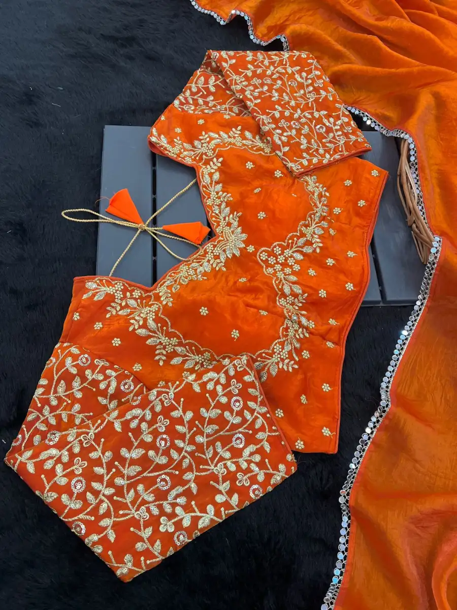 FANCY FENDY SATIN MIRROR LACE WORK SAREE WITH STITCHED BLOUSE PARTY WEAR WHOLESALE PRICE ETHNIC GARMENT (1)