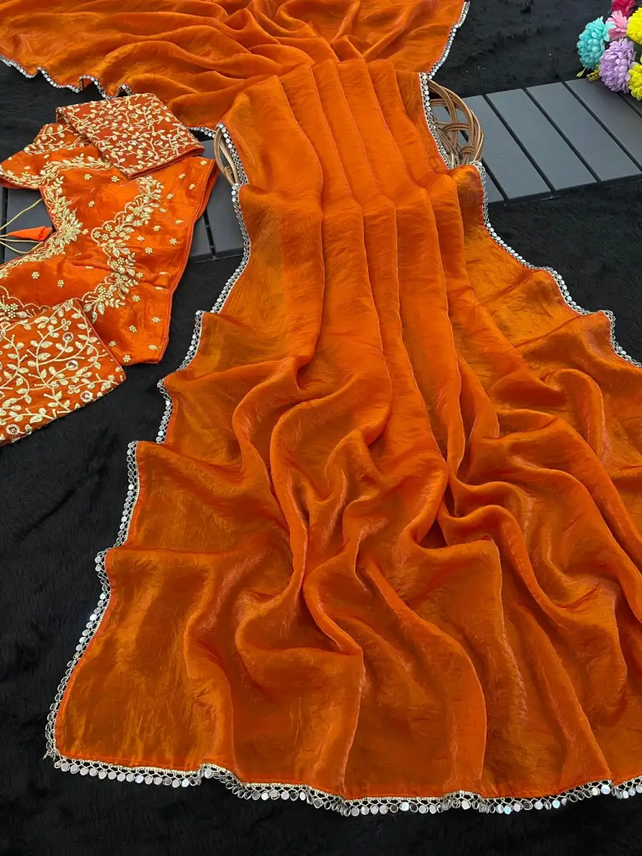 FANCY FENDY SATIN MIRROR LACE WORK SAREE WITH STITCHED BLOUSE PARTY WEAR WHOLESALE PRICE ETHNIC GARMENT (5)