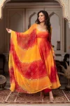 FANCY GEORGETTE CHIFFON DIGITAL PRINT WORK GOWN BOTTOM WITH DUPATTA RED AND YELLOW