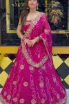 FANCY GEORGETTE DIGITAL PRINT WITH EMBROIDERY GOTA PATTI WORK LEHENGA CHOLI WITH DUPATTA PINK