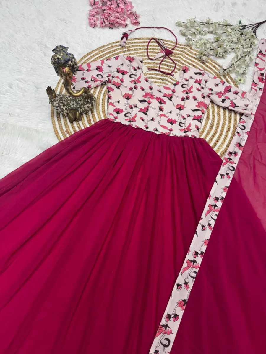 FANCY GEORGETTE DIGITAL PRINT WORK GOWN WITH DUPATTA FESTIVE WEAR WHOLESALE PRICE ETHNIC GARMENT (1)