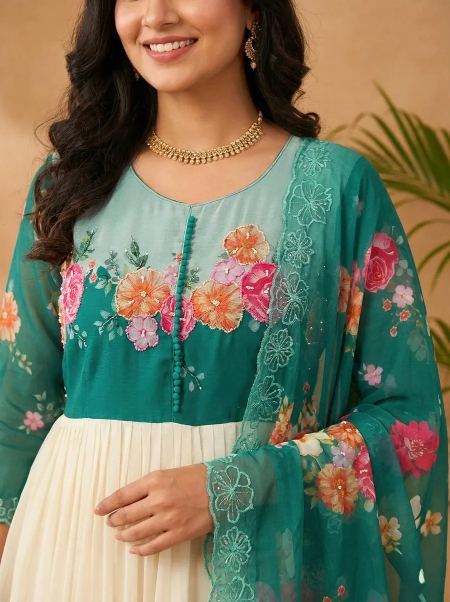 FANCY GEORGETTE DIGITAL PRINTED WITH HANDWORK GOWN BOTTOM WITH DUPATTA FESTIVE WEAR WHOLESALE PRICE ETHNIC GARMENT (1)