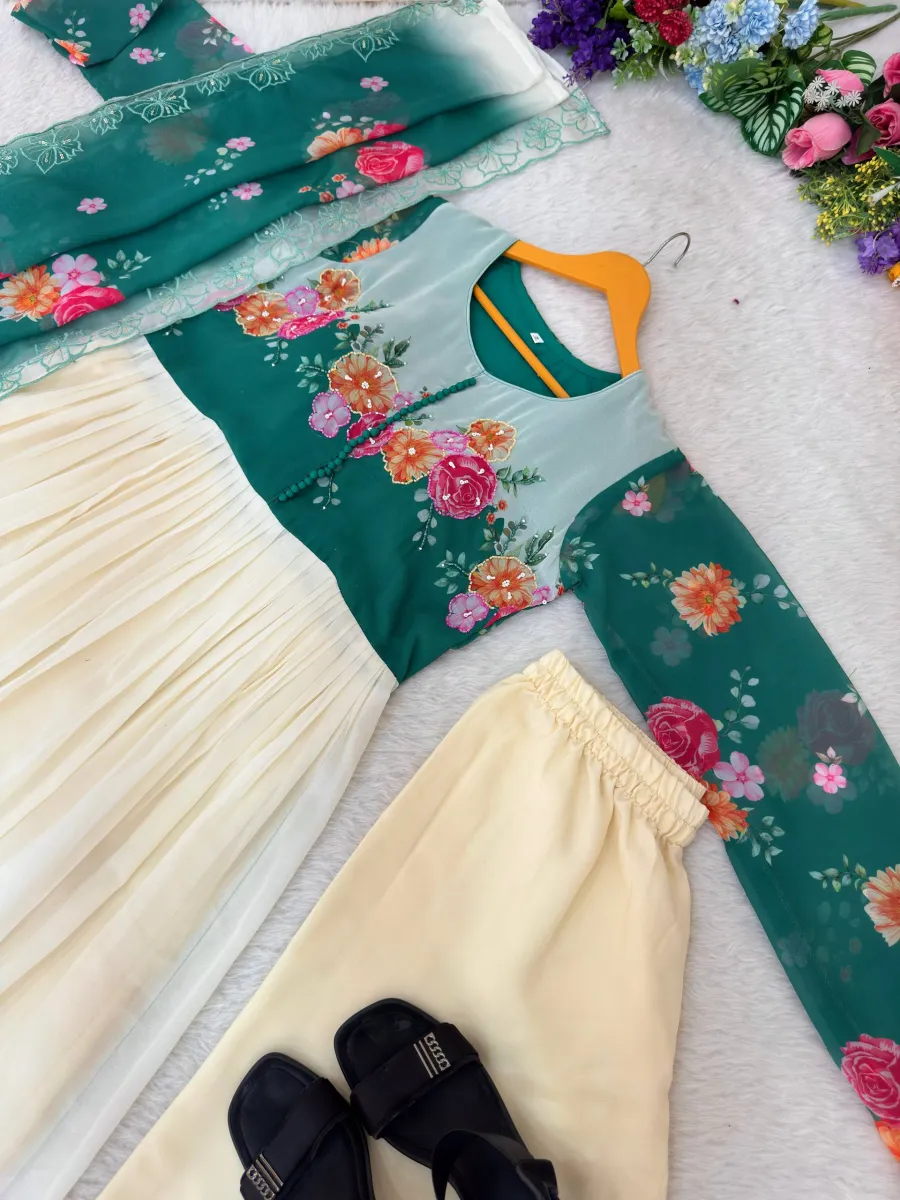 FANCY GEORGETTE DIGITAL PRINTED WITH HANDWORK GOWN BOTTOM WITH DUPATTA FESTIVE WEAR WHOLESALE PRICE ETHNIC GARMENT (10)