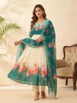FANCY GEORGETTE DIGITAL PRINTED WITH HANDWORK GOWN BOTTOM WITH DUPATTA GREEN AND CREAM