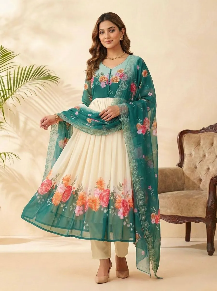FANCY GEORGETTE DIGITAL PRINTED WITH HANDWORK GOWN BOTTOM WITH DUPATTA FESTIVE WEAR WHOLESALE PRICE ETHNIC GARMENT (11)