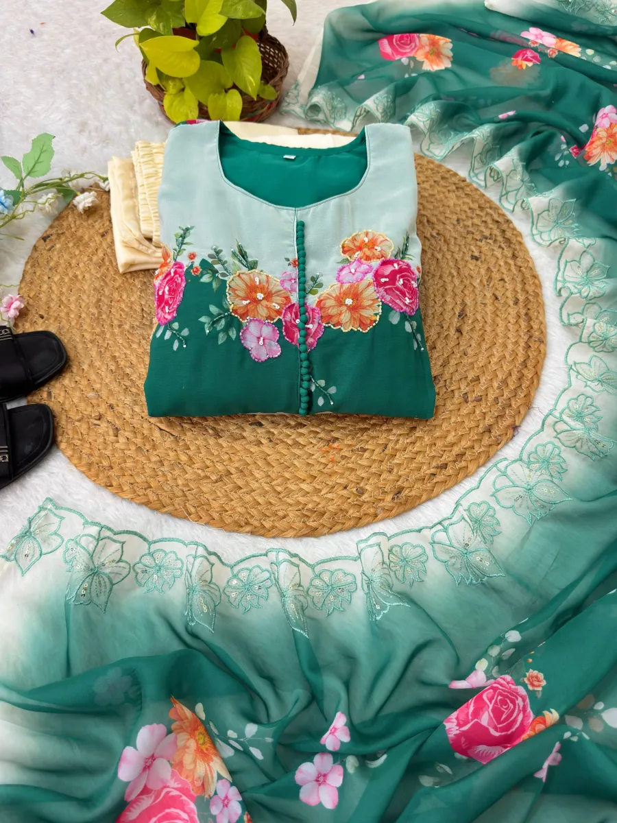 FANCY GEORGETTE DIGITAL PRINTED WITH HANDWORK GOWN BOTTOM WITH DUPATTA FESTIVE WEAR WHOLESALE PRICE ETHNIC GARMENT (4)