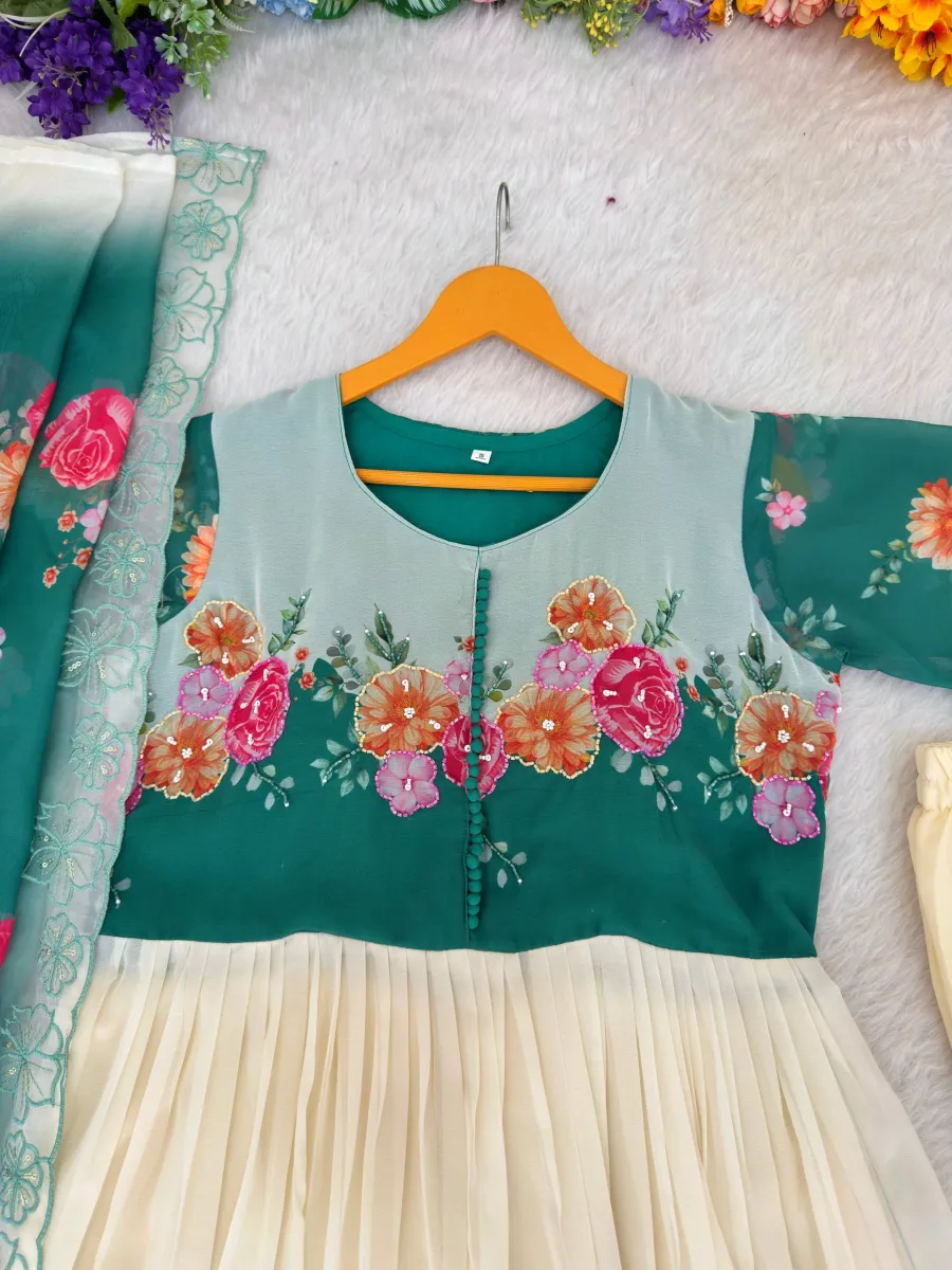 FANCY GEORGETTE DIGITAL PRINTED WITH HANDWORK GOWN BOTTOM WITH DUPATTA FESTIVE WEAR WHOLESALE PRICE ETHNIC GARMENT (5)