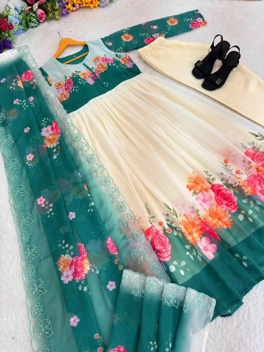 FANCY GEORGETTE DIGITAL PRINTED WITH HANDWORK GOWN BOTTOM WITH DUPATTA FESTIVE WEAR WHOLESALE PRICE ETHNIC GARMENT (8)
