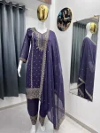 FANCY GEORGETTE EMBROIDERY SEQUENCE WORK TOP BOTTOM WITH DUPATTA PURPLE