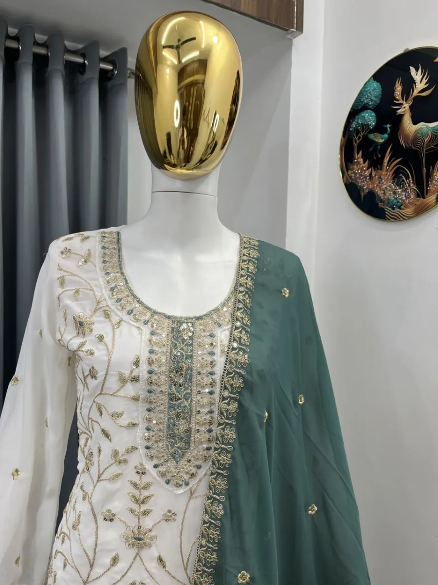 FANCY GEORGETTE EMBROIDERY SEQUENCE WORK TOP PALAZZO WITH DUPATTA FESTIVE WEAR WHOLESALE PRICE ETHNIC GARMENT (11)
