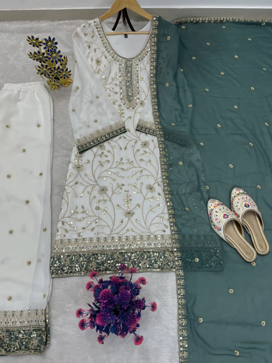 FANCY GEORGETTE EMBROIDERY SEQUENCE WORK TOP PALAZZO WITH DUPATTA FESTIVE WEAR WHOLESALE PRICE ETHNIC GARMENT (15)