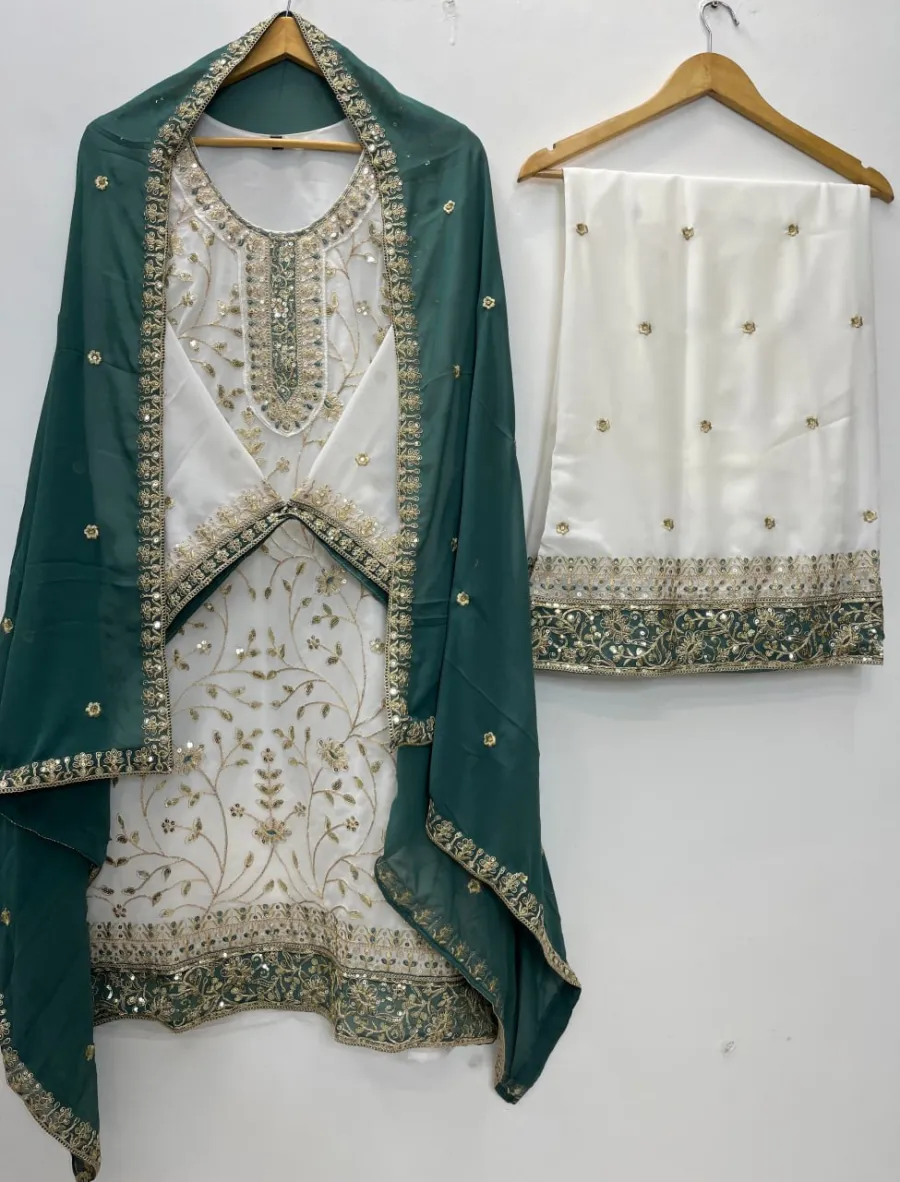 FANCY GEORGETTE EMBROIDERY SEQUENCE WORK TOP PALAZZO WITH DUPATTA FESTIVE WEAR WHOLESALE PRICE ETHNIC GARMENT (18)