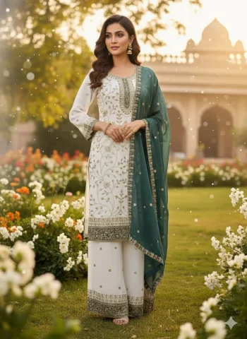 FANCY GEORGETTE EMBROIDERY SEQUENCE WORK TOP PALAZZO WITH DUPATTA RAMA