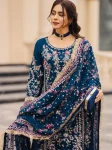 FANCY GEORGETTE EMBROIDERY SEQUENCE WORK WITH BEADS WORK TOP PALAZZO WITH DUPATTA FESTIVE WEAR WHOLESALE PRICE ETHNIC GARMENT (11)