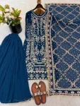 FANCY GEORGETTE EMBROIDERY SEQUENCE WORK WITH BEADS WORK TOP PALAZZO WITH DUPATTA FESTIVE WEAR WHOLESALE PRICE ETHNIC GARMENT (11)