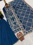 FANCY GEORGETTE EMBROIDERY SEQUENCE WORK WITH BEADS WORK TOP PALAZZO WITH DUPATTA FESTIVE WEAR WHOLESALE PRICE ETHNIC GARMENT (11)