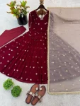 FANCY GEORGETTE EMBROIDERY WORK TOP BOTTOM WITH DUPATTA WEDDING WEAR WHOLESALE PRICE ETHNIC GARMENT (4)
