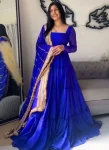 FANCY GEORGETTE RUFFLE STYLE WORK GOWN WITH DUPATTA BLUE