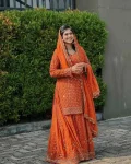 FANCY GEORGETTE SEQUENCE EMBROIDERY WORK TOP PALAZZO WITH DUPATTA  ORANGE