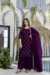 FANCY GEORGETTE SEQUENCE EMBROIDERY WORK TOP SHARARA WITH DUPATTA PURPLE