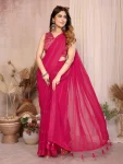 FANCY GEORGETTE SILK( KAJU PATTA PETTERN ) PLAIN SAREE WITH UNSTITCHED BLOUSE PINK