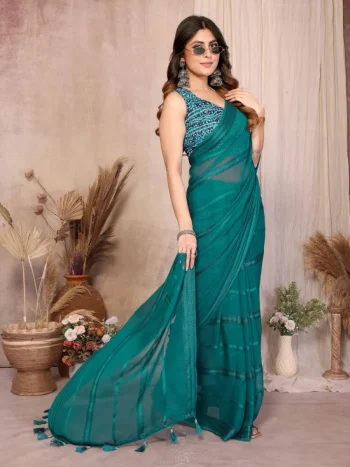 FANCY GEORGETTE SILK( KAJU PATTA PETTERN ) PLAIN SAREE WITH UNSTITCHED BLOUSE RAMA