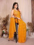 FANCY GEORGETTE SILK( KAJU PATTA PETTERN ) PLAIN SAREE WITH UNSTITCHED BLOUSE YELLOW