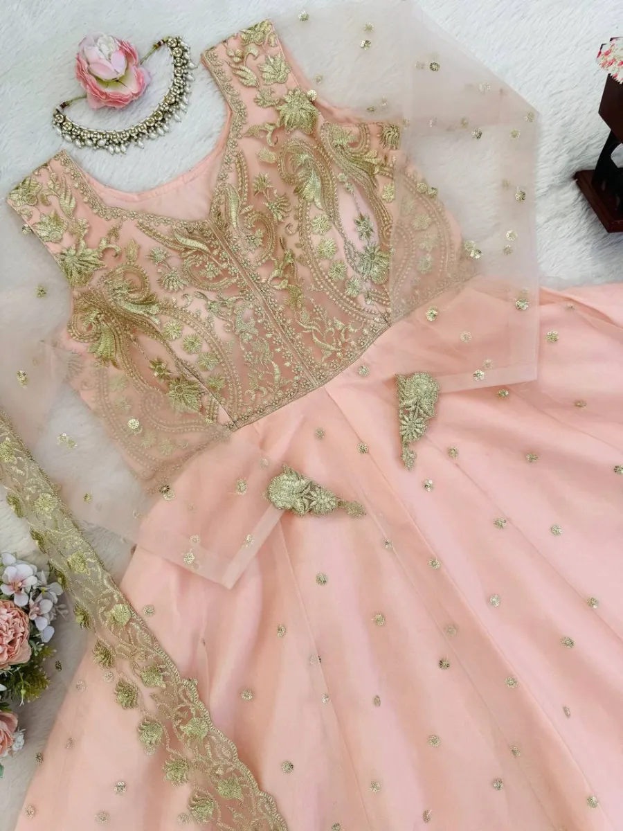 FANCY GEORGETTE THREAD WITH SEQUENCE WORK GOWN LEHENGA WITH DUPATTA WEDDING WEAR WHOLESALE PRICE ETHNIC GARMENT (14)