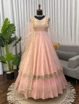 FANCY GEORGETTE THREAD WITH SEQUENCE WORK GOWN LEHENGA WITH DUPATTA WEDDING WEAR WHOLESALE PRICE ETHNIC GARMENT (2)