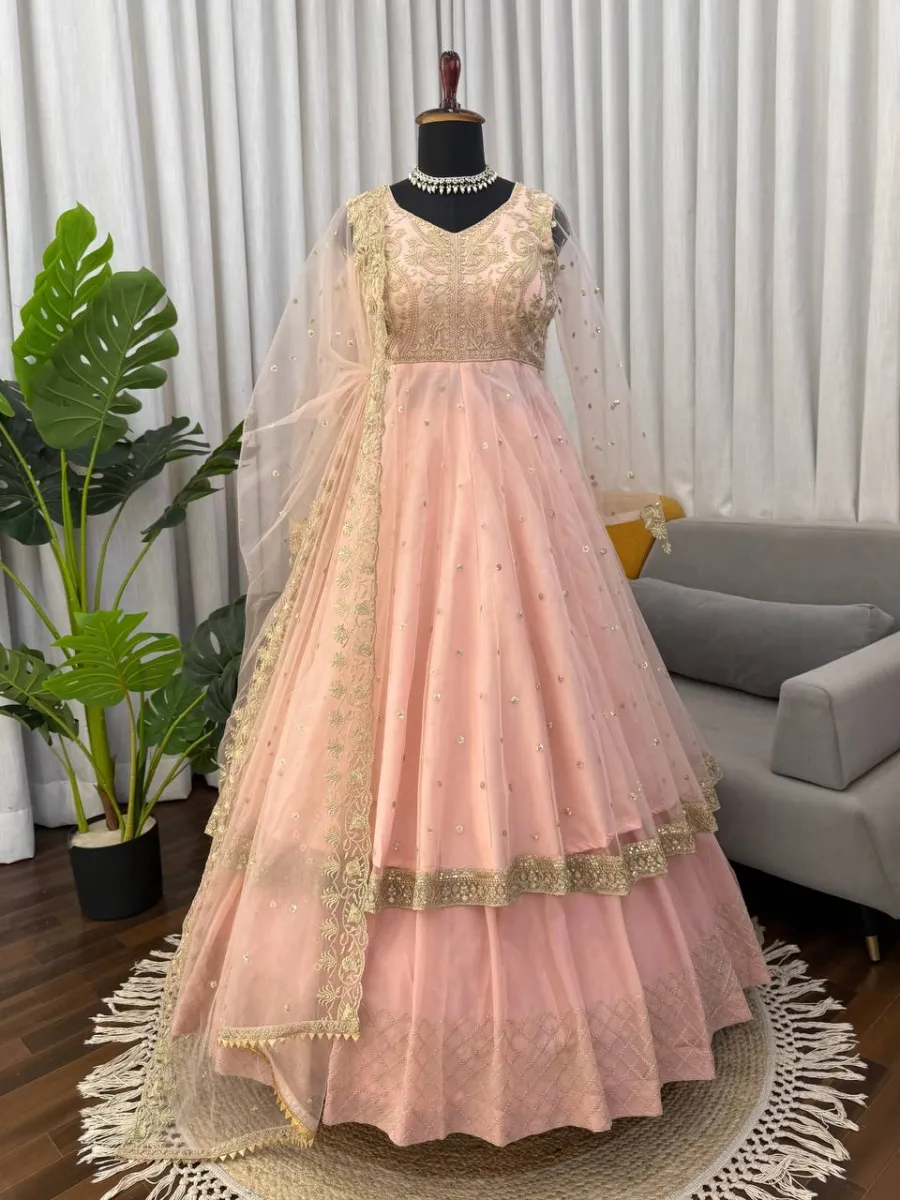 FANCY GEORGETTE THREAD WITH SEQUENCE WORK GOWN LEHENGA WITH DUPATTA WEDDING WEAR WHOLESALE PRICE ETHNIC GARMENT (4)