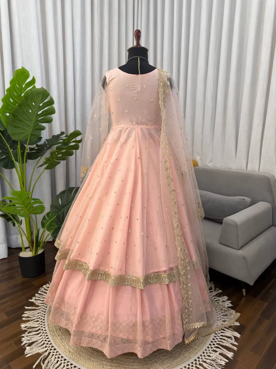 FANCY GEORGETTE THREAD WITH SEQUENCE WORK GOWN LEHENGA WITH DUPATTA WEDDING WEAR WHOLESALE PRICE ETHNIC GARMENT (7)