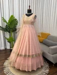 FANCY GEORGETTE THREAD WITH SEQUENCE WORK GOWN LEHENGA WITH DUPATTA WEDDING WEAR WHOLESALE PRICE ETHNIC GARMENT (2)