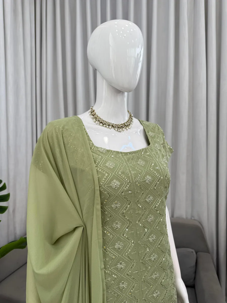 FANCY GEORGETTE THREAD WITH SEQUENCE WORK TOP PALAZZO WITH DUPATTA FUNSTIONAL WEAR WHOLESALE PRICE ETHNIC GARMENT (6)