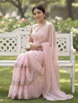 FANCY GEORGETTE ZARI BUTTA AND MULTI EMBROIDERY LACE WITH RUFFLES AND ORIGINAL MIRROR WORK SAREE WITH UNSTITCHED BLOUSE PARTY WEAR WHOLESALE PRICE ETHNIC GARMENT (6)