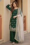 FANCY GMY SILK EMBROIDERY CODING SEQUENCE WITH RIVET MOTI HAND WORK TOP PALAZZO WITH DUPATTA GREEN