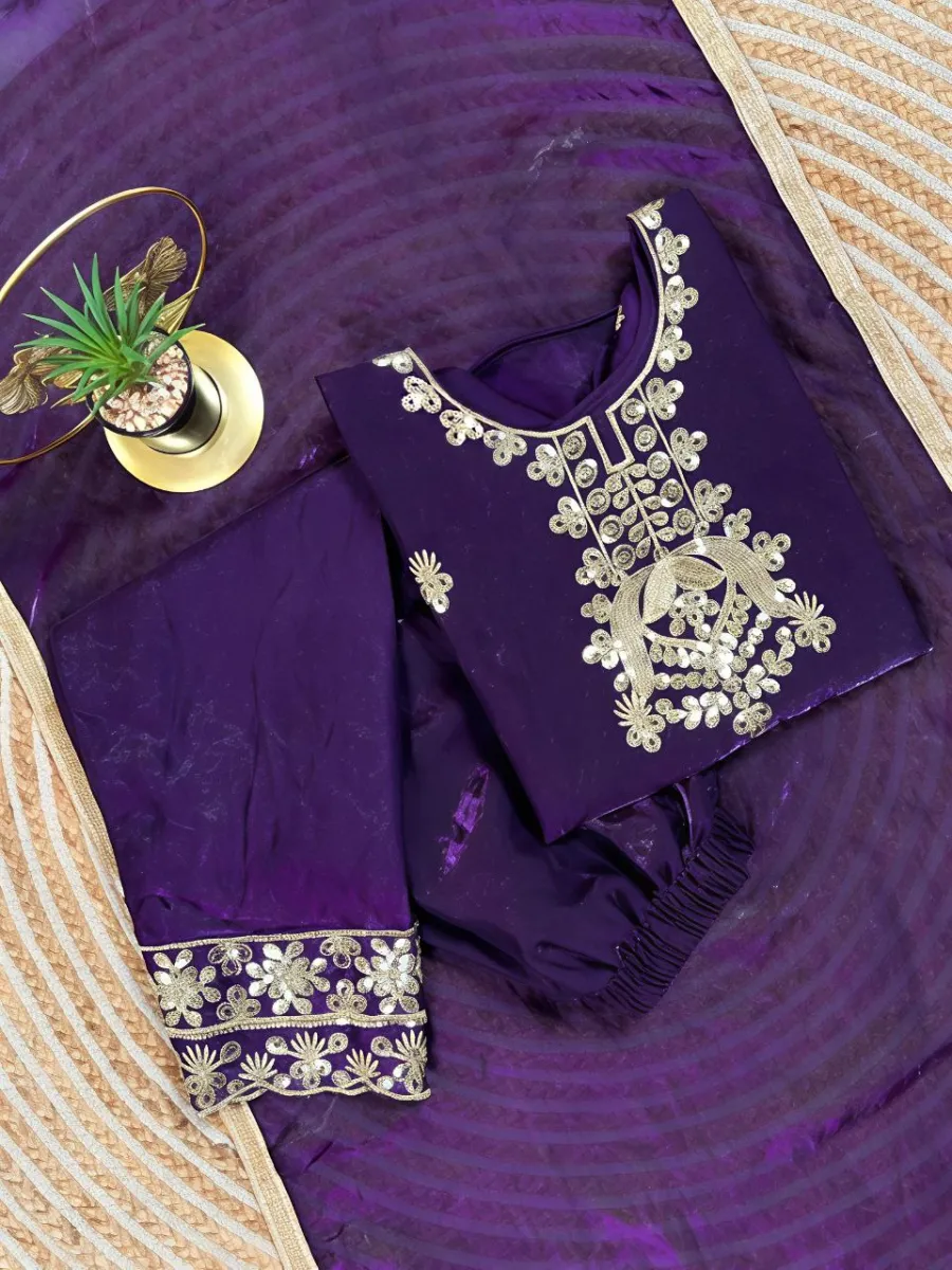 FANCY GMY SILK EMBROIDERY SEQUENCE WORK KID'S TOP BOTTOM WITH DUPATTA FESTIVE WEAR WHOLESALE PRICE ETHNIC GARMENT (10)